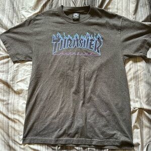 Thrasher Charcoal Tee with Blue Flame Logo